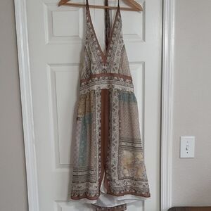 Jones New York Backless Patchwork Dress - Cream and Brown